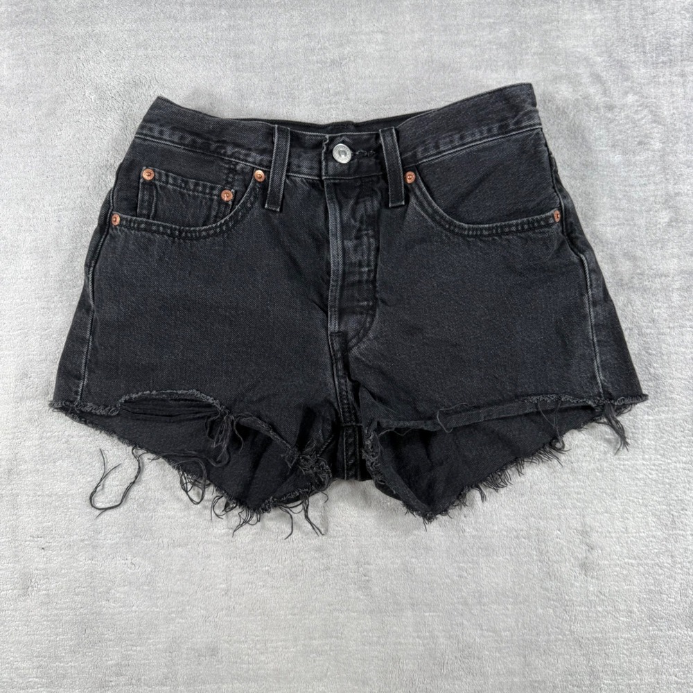 Levis Shorts Womens 26 Black High Rise 501 Original Raw Hem Button Fly Cut Off